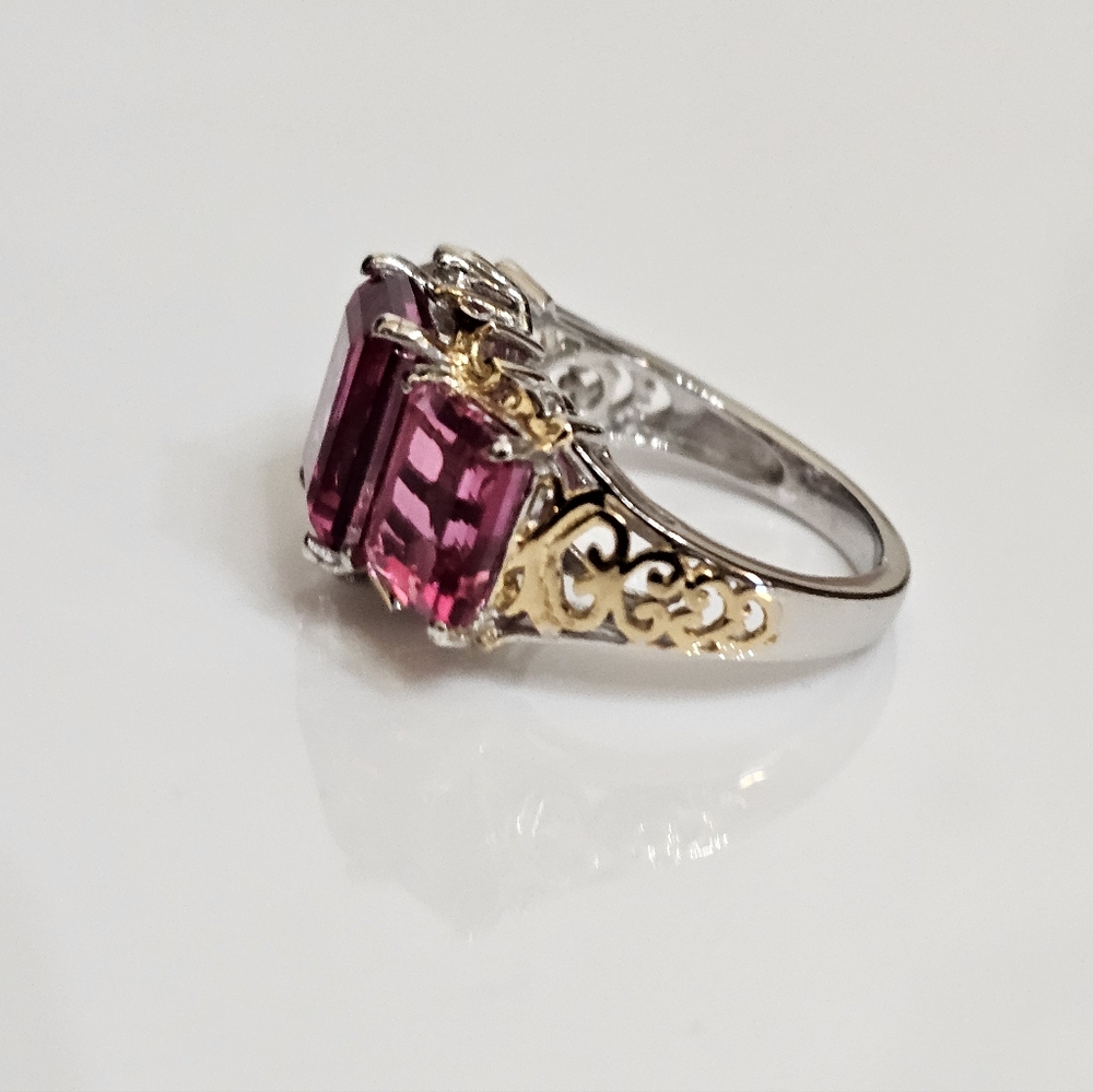 Radiant Orchid Quartz & White Zircon Ring Vermeil Platinum Sterling Silver Sz 7 - Picture 5 of 10